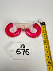 Jackie Brazil "Lucia" Transparent Bright Pink Thick Half Hoop On Pin Resin Earrings ( E0035 )