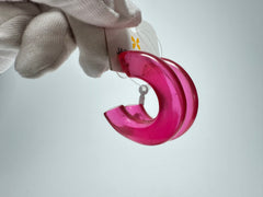 Jackie Brazil "Lucia" Transparent Bright Pink Thick Half Hoop On Pin Resin Earrings ( E0035 )