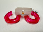 Jackie Brazil "Lucia" Transparent Bright Pink Thick Half Hoop On Pin Resin Earrings ( E0035 )