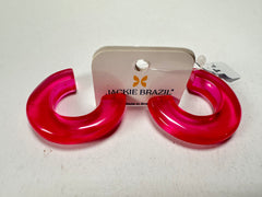 Jackie Brazil "Lucia" Transparent Bright Pink Thick Half Hoop On Pin Resin Earrings ( E0035 )