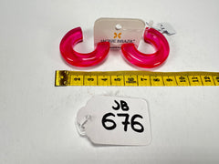 Jackie Brazil "Lucia" Transparent Bright Pink Thick Half Hoop On Pin Resin Earrings ( E0035 )