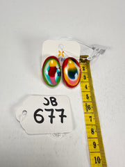 Jackie Brazil "Oval" Kandinsky Single Stone Pendant Stud Resin Earrings ( E3608 )