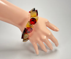 Jackie Brazil "Oscar" Tortoise & Prada Transparent Cones on Elastic Bracelet ( B0935 )