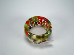 Jackie Brazil "Petit Balls" Green Mix Spots Solid Round Resin 5cm Bangle ( B2521 )