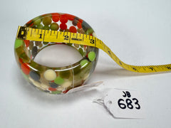Jackie Brazil "Petit Balls" Green Mix Spots Solid Round Resin 5cm Bangle ( B2521 )