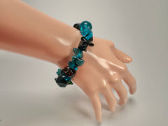 Jackie Brazil "Orient Express" 1 Strand Small Light Blue Mix Beads on Elastic Resin Bracelet ( B3547 )