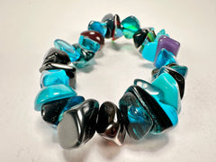 Jackie Brazil "Orient Express" 1 Strand Small Light Blue Mix Beads on Elastic Resin Bracelet ( B3547 )