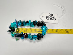 Jackie Brazil "Orient Express" 1 Strand Small Light Blue Mix Beads on Elastic Resin Bracelet ( B3547 )