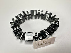Jackie Brazil "Bar Code" Black & White Mix Squares Resin Bracelet ( B2201 )
