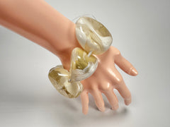 Jackie Brazil "Vesubio" Large Cusco Stones Cream Marble Elasticated Bracelet ( B1613 )