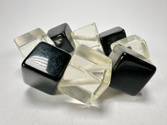 Jackie Brazil "Titan" Galactic Black & Clear Square Cubes On Elastic Resin Bracelet ( B2602 )