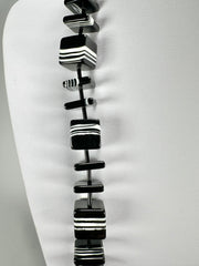 Jackie Brazil "Bar Code" Black & White Liquorice Squares 110cm Resin Necklace ( N2200 )