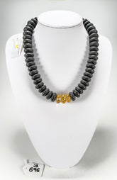 Jackie Brazil "Bela" Black Matt & Gold Flakes Resin Mini Wheels 50cm Necklace ( N0041 )