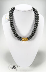 Jackie Brazil "Bela" Black Matt & Gold Flakes Resin Mini Wheels 50cm Necklace ( N0041 )