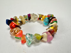 Jackie Brazil "Orient Express" 1 Strand Small Mix Colours Beads on Elastic Resin Bracelet ( B3547 )