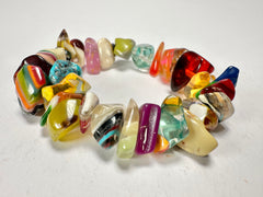 Jackie Brazil "Orient Express" 1 Strand Small Mix Colours Beads on Elastic Resin Bracelet ( B3547 )