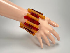 Jackie Brazil "Pipas" Thin Mix Tortoise & Prada Cylinders Resin Bracelet ( B2198 )