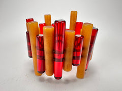 Jackie Brazil "Pipas" Thin Mix Tortoise & Prada Cylinders Resin Bracelet ( B2198 )