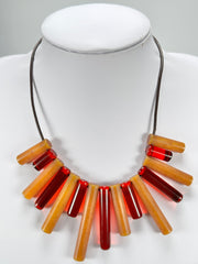 Jackie Brazil "Pipas" Thin Mix Tortoise & Prada Cylinders Necklace on Cord ( N2196 )