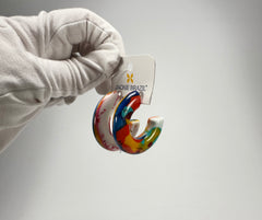 Jackie Brazil "Lucia" Kandinsky Thick Half Hoop On Pin Resin Earrings ( E0035 )