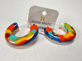Jackie Brazil "Lucia" Kandinsky Thick Half Hoop On Pin Resin Earrings ( E0035 )