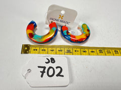 Jackie Brazil "Lucia" Kandinsky Thick Half Hoop On Pin Resin Earrings ( E0035 )