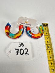 Jackie Brazil "Lucia" Kandinsky Thick Half Hoop On Pin Resin Earrings ( E0035 )