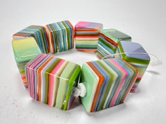 Jackie Brazil "Gala" Liquorice Half Rectangles On Elastic Spring Mix Bracelet ( B0778 )