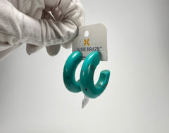 Jackie Brazil "Lucia" Turquoise Thick Half Hoop On Pin Resin Earrings ( E0035 )