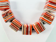 Jackie Brazil "Gala" Liquorice Orange Mix Half Rectangles 65cm Necklace ( N0789 )