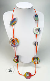 Jackie Brazil "Cool" Kandinsky Tropicalia Resin Necklace on Rubber Cord ( N2361 )