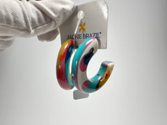 Jackie Brazil "Lucia" Kandinsky Thick Half Hoop On Pin Resin Earrings ( E0035 )