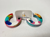 Jackie Brazil "Lucia" Kandinsky Thick Half Hoop On Pin Resin Earrings ( E0035 )