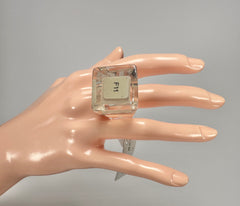 Jackie Brazil "Carre" Keyboard Flash Clear Square Resin Ring ( R3210 ) Size UK Q / US 8