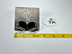 Jackie Brazil "Aida" Black Swirls Round Clip On Resin Earrings ( E3174 )