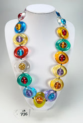 Jackie Brazil "Saturn" Transparent Summer Mix Disc & Ball Long 75cm Necklace ( N0052 )