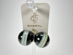 Jackie Brazil "Bar Code" Black Round Balls Clip On Resin Earrings ( E2236 )