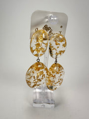 Jackie Brazil "Gold Flakes" Medium Riverstone Double Pendant Resin Earrings ( E3900 )