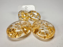 Jackie Brazil "Gold Flakes" Medium Riverstone Double Pendant Resin Earrings ( E3900 )