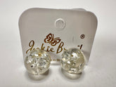 Jackie Brazil "Betty" Silver Flakes Small Ball Stud Resin Earrings ( E0095 )