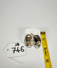 Jackie Brazil "Oval" Seaweed Single Stone Pendant Stud Resin Earrings ( E3608 )