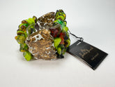 Jackie Brazil "Orient Express" 3 & 4 Beaded Strands with Leaf Pendant Green Mix Resin Bracelet ( B3544 )
