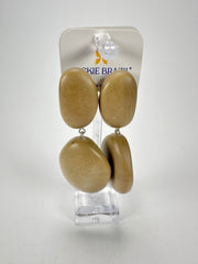 Jackie Brazil "Brown Matte" Medium Riverstone Double Pendant Resin Earrings ( E3900 )