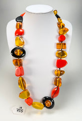 Jackie Brazil "Indiana" Orange Mix Multi-Bead Medium Resin 70cm Necklace ( N0033 )