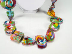 Jackie Brazil "Indiana" Kandinsky Multi-Bead Long Resin 110cm Necklace ( N0038 )