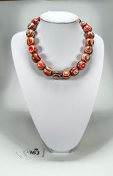 Jackie Brazil "Cat Eyes" Orange Mix Liquorice Balls Resin Necklace 50cm ( N0894 )