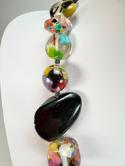 Jackie Brazil "Indiana" Black & Cascade Multi-Bead Medium Resin 70cm Necklace ( N0033 )