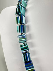 Jackie Brazil "POP" Liquorice Blue Mix Small Cubes 65cm Necklace ( N0046 )