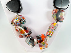 Jackie Brazil "Indiana" Black & Cascade Multi-Bead Medium Resin 70cm Necklace ( N0033 )