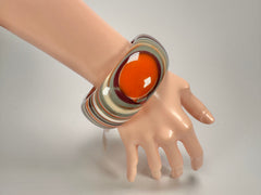 Jackie Brazil "All Sorts "Liquorice w/Cat Eye Orange Mix 3.4cm Bangle ( B2444 )